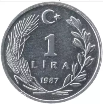 Монета лира Турции 1987 года Алюминий