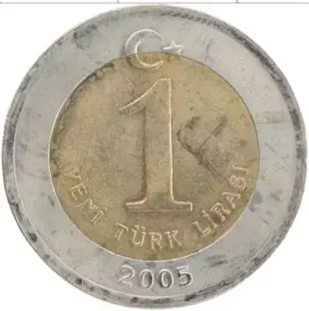 Монета лира Турции 2005 года Биметалл