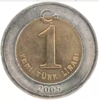Монета лира Турции 2005 года Биметалл