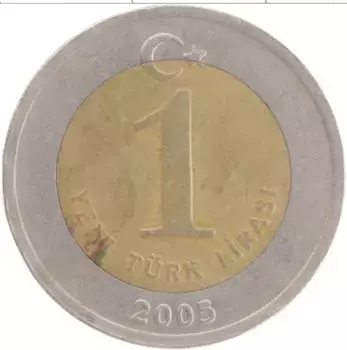 Монета лира Турции 2005 года Биметалл