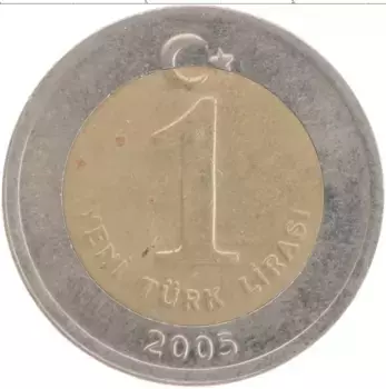 Монета лира Турции 2005 года Биметалл Кемаль Ататюрк