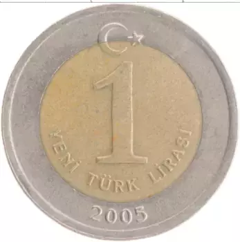 Монета лира Турции 2005 года Биметалл Кемаль Ататюрк