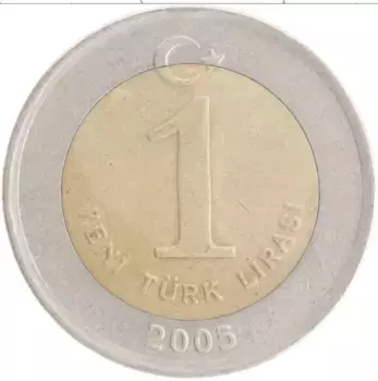 Монета лира Турции 2005 года Биметалл Кемаль Ататюрк