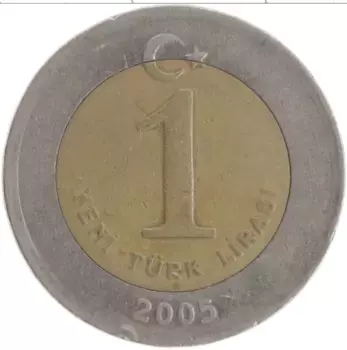 Монета лира Турции 2005 года Биметалл Кемаль Ататюрк