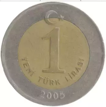 Монета лира Турции 2005 года Биметалл Кемаль Ататюрк