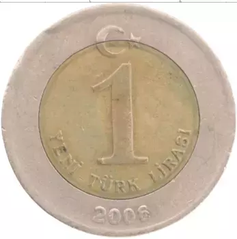Монета лира Турции 2006 года Биметалл