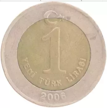 Монета лира Турции 2006 года Биметалл