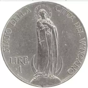Монета лира Ватикана 1930 года Медно-никель Пий XI