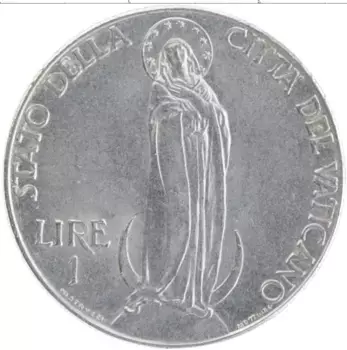 Монета лира Ватикана 1940 года Медно-никель Пий XII