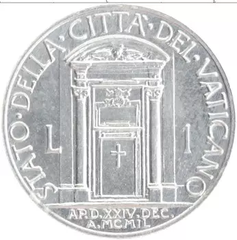 Монета лира Ватикана 1950 года Алюминий Пий XII