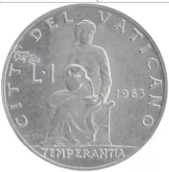 Монета лира Ватикана 1963 года Алюминий Павел VI