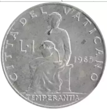 Монета лира Ватикана 1965 года Алюминий Павел VI