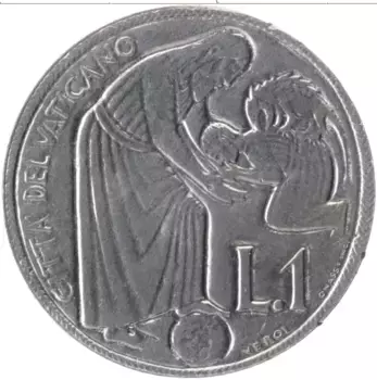 Монета лира Ватикана 1975 года Алюминий Павел VI