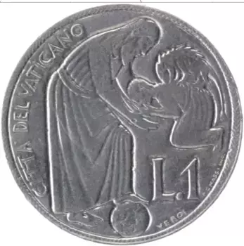Монета лира Ватикана 1975 года Алюминий Павел VI, Лето Господне