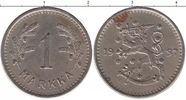 Монета марка Финляндии 1937 года Медно-никель