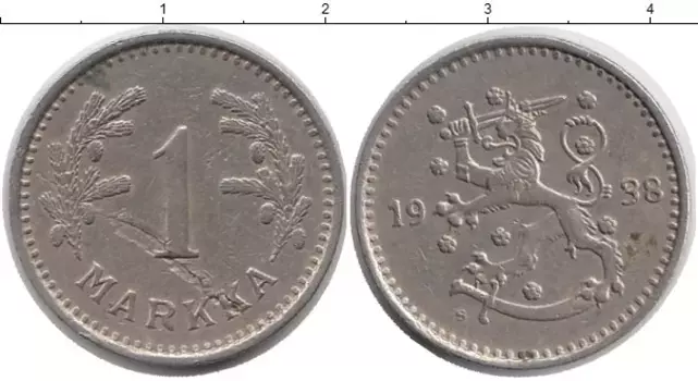 Монета марка Финляндии 1938 года Медно-никель