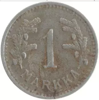 Монета марка Финляндии 1943 года Железо Герб
