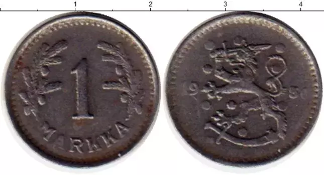 Монета марка Финляндии 1950 года Железо Герб