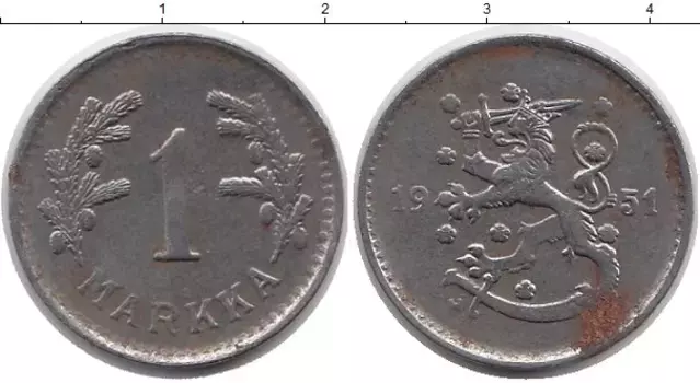 Монета марка Финляндии 1951 года Железо