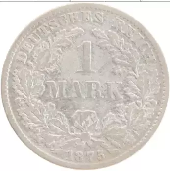 Монета марка Германии 1875 года Серебро F