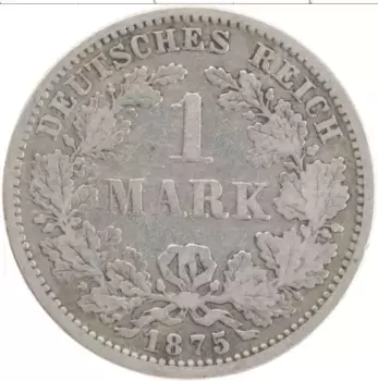 Монета марка Германии 1875 года Серебро F