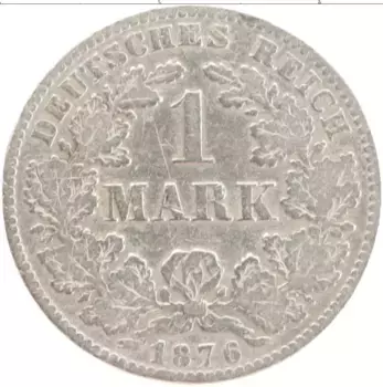 Монета марка Германии 1876 года Серебро А