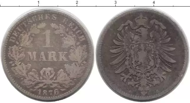 Монета марка Германии 1876 года Серебро G