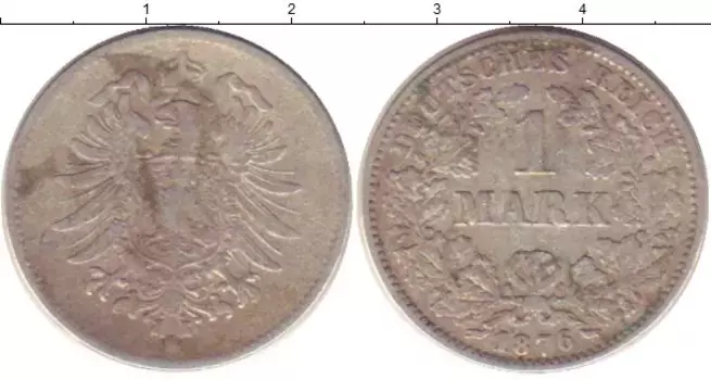 Монета марка Германии 1876 года Серебро G
