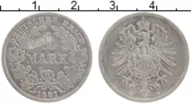 Монета марка Германии 1881 года Серебро E