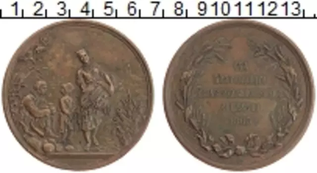 Монета настольная медаль Александра 2 1865 года Бронза Полтавское сельскохозяйственное общество