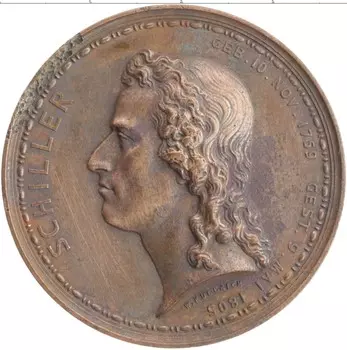 Монета Настольная медаль Германии 1859 года Бронза 100-летие со дня рождения Фридриха Шиллера