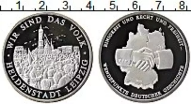 Монета настольная медаль Германии 1990 года Серебро Лейпциг