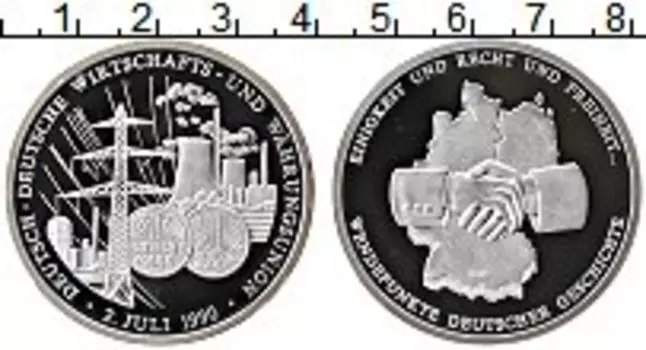 Монета настольная медаль Германии 1990 года Серебро Объединение промышленности и валюты