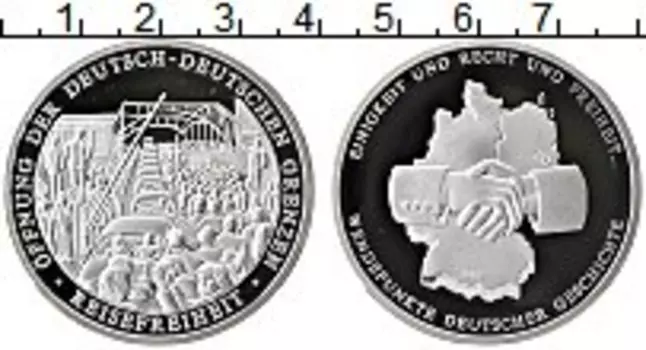 Монета настольная медаль Германии 1990 года Серебро Свобода путешествий