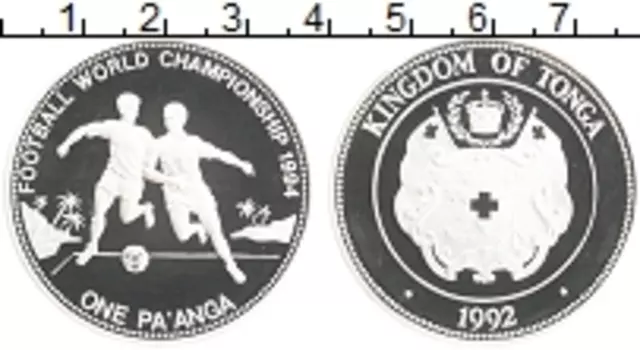 Монета паанга Тонги 1992 года Серебро Чемпионат Мира по футболу в США