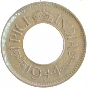 Монета пайс Британской Индии 1944 года Бронза Георг VI