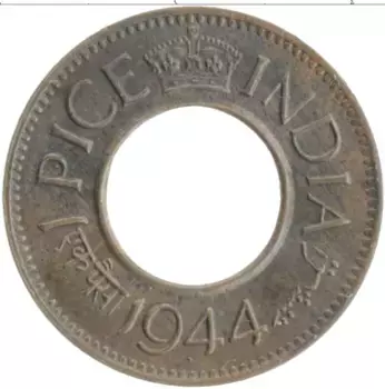 Монета пайс Британской Индии 1944 года Бронза Георг VI