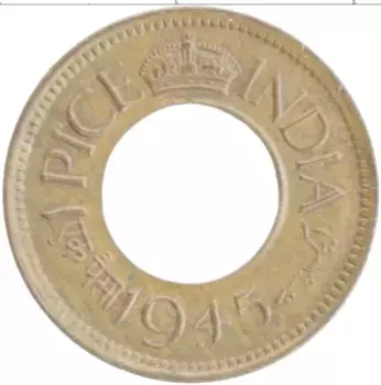 Монета пайс Британской Индии 1945 года Бронза Георг VI