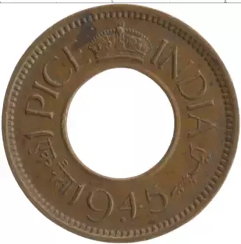 Монета пайс Британской Индии 1945 года Бронза Георг VI