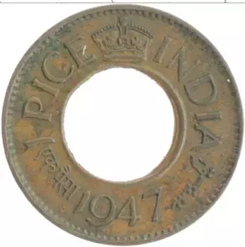 Монета пайс Британской Индии 1947 года Бронза Георг VI