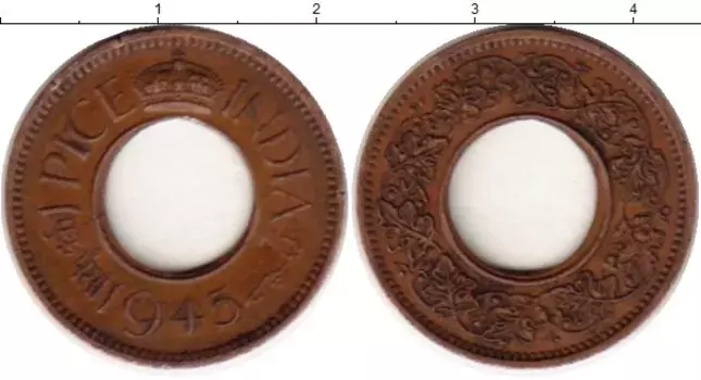 Монета пайс Индии 1945 года Бронза Георг V