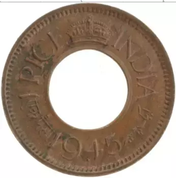 Монета пайс Индии 1945 года Бронза Георг VI