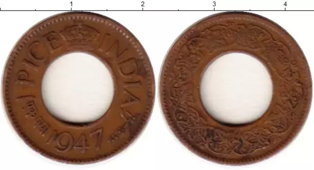 Монета пайс Индии 1947 года Бронза Георг VI