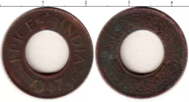 Монета пайс Индии 1947 года Бронза Георг VI
