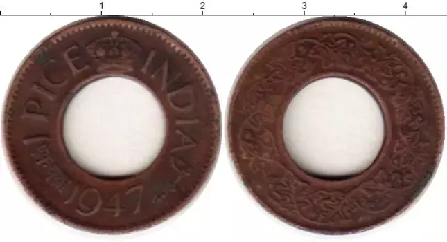 Монета пайс Индии 1947 года Бронза Георг VI