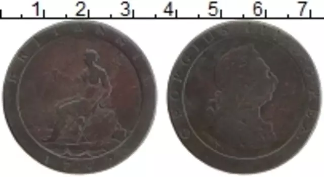 Монета пенни Англии 1797 года Медь Георг III