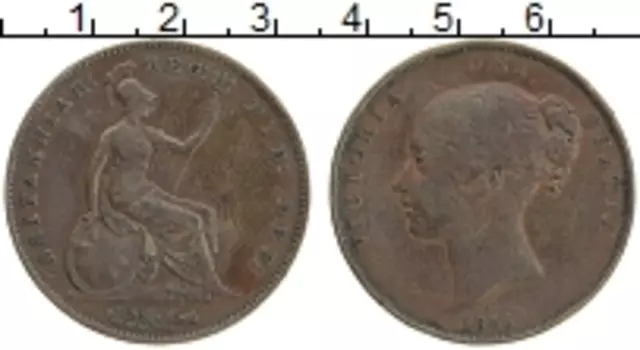 Монета пенни Англии 1855 года Медь Виктория