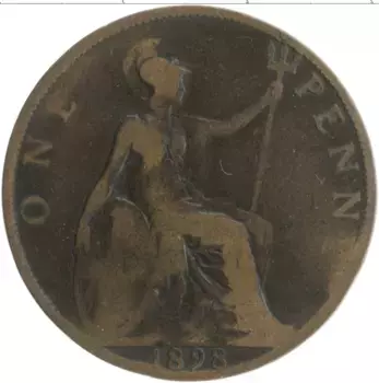 Монета пенни Англии 1898 года Бронза Виктория