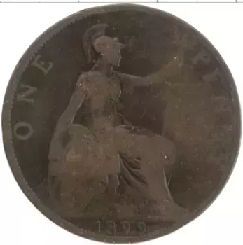 Монета пенни Англии 1899 года Бронза Виктория