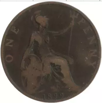 Монета пенни Англии 1899 года Бронза Виктория